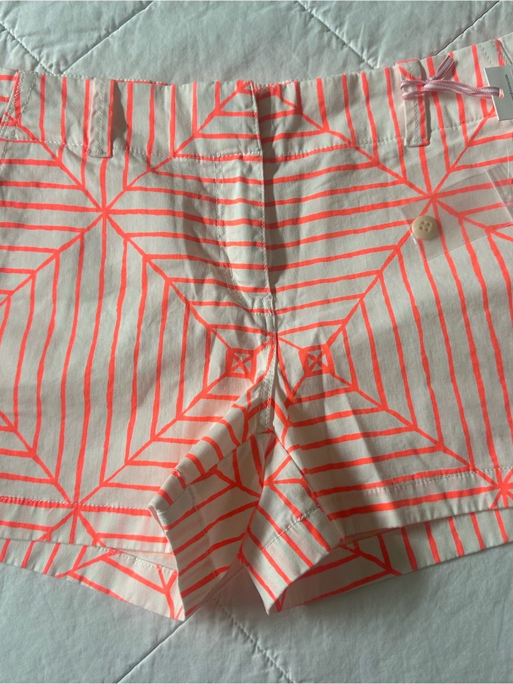 Vineyard Vines White Shorts with Neon Coral Geometric Print